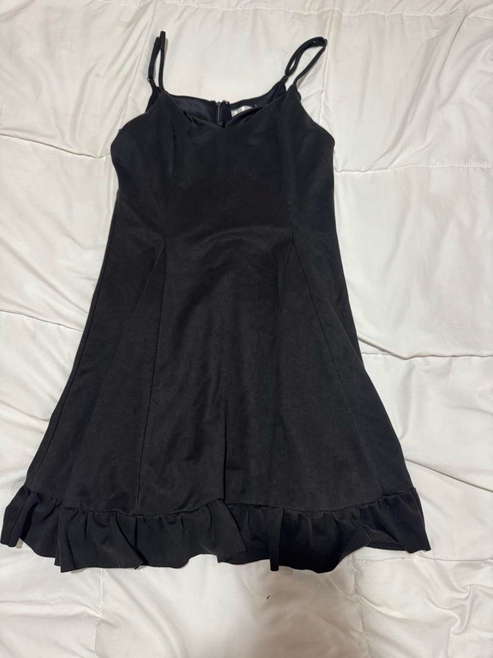 Classic Black Slip Dress with Ruffle Hem